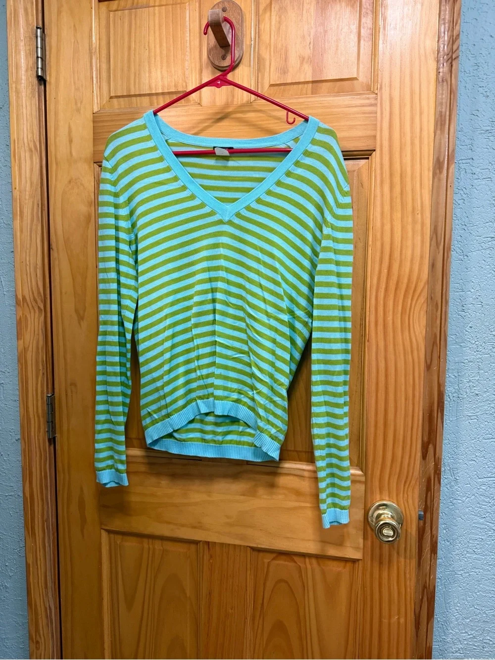VTG. J. Crew Green and Light Blue Striped Cotton Top size M